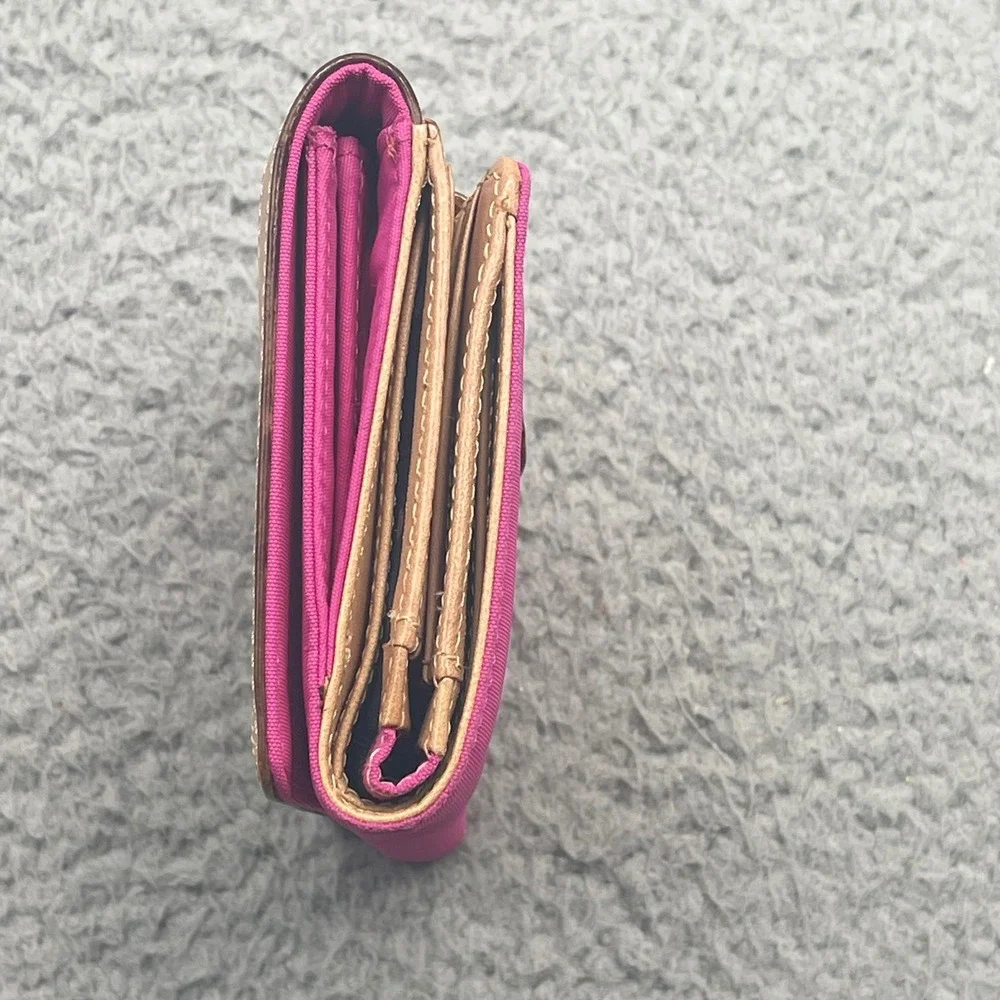 Kate Spade Bifold Wallet WLRU0339‎ Pink Nylon Tan Vachetta Leather VTG Y2K Mini